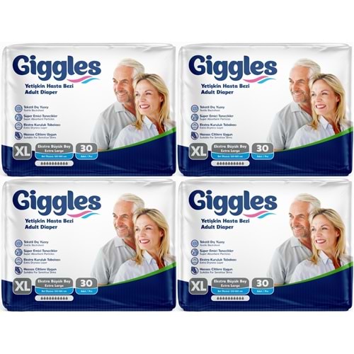 Giggles Yetişkin Bezi Bel Bantlı Tekstil Yüzey Ekstra Büyük (XL) 120 Adet (4PK*30)