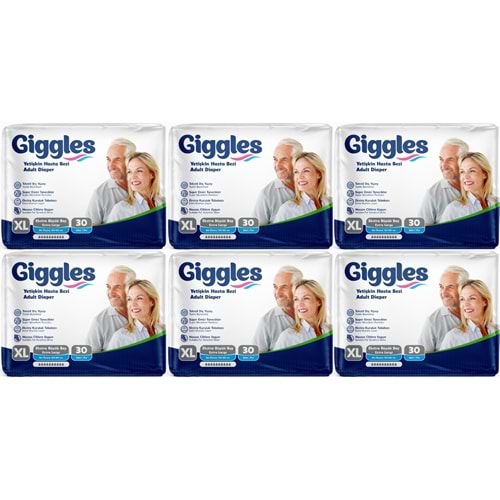 Giggles Yetişkin Bezi Bel Bantlı Tekstil Yüzey Ekstra Büyük (XL) 180 Adet (6PK*30)