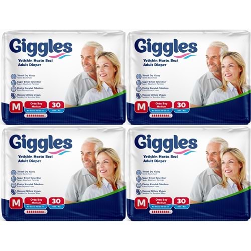 Giggles Yetişkin Bezi Bel Bantlı Tekstil Yüzey Orta - Medium (M) 120 Adet (4PK*30)