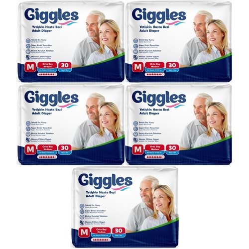 Giggles Yetişkin Bezi Bel Bantlı Tekstil Yüzey Orta - Medium (M) 150 Adet (5PK*30)