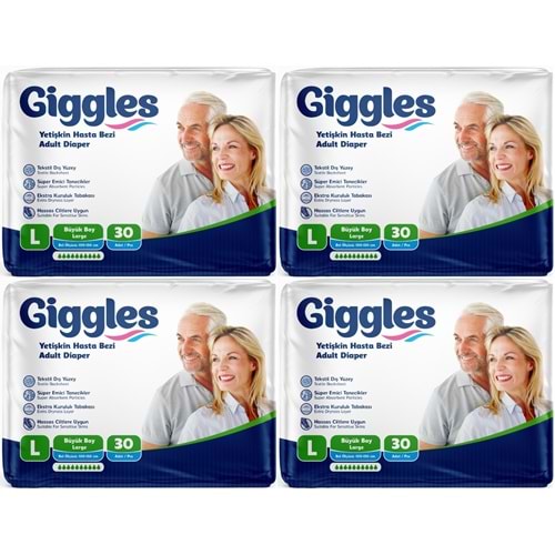 Giggles Yetişkin Bezi Bel Bantlı Tekstil Yüzey Büyük - Large (L) 120 Adet (4PK*30)