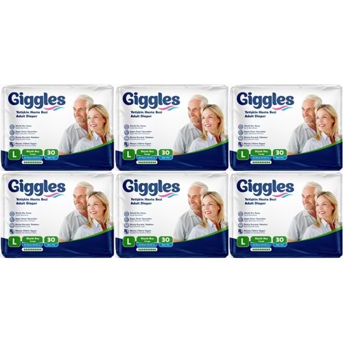 Giggles Yetişkin Bezi Bel Bantlı Tekstil Yüzey Büyük - Large (L) 180 Adet (6PK*30)