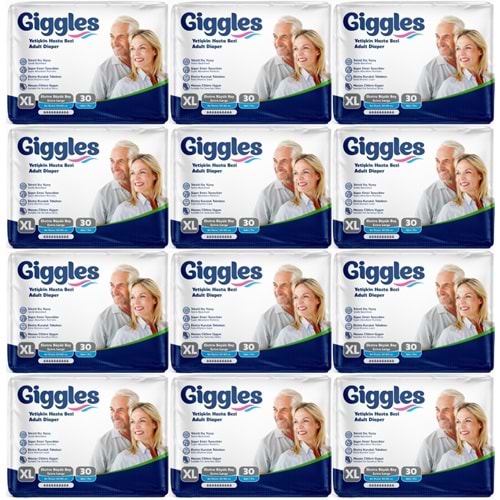 Giggles Yetişkin Bezi Bel Bantlı Tekstil Yüzey Ekstra Büyük (XL) 360 Adet (12PK*30)