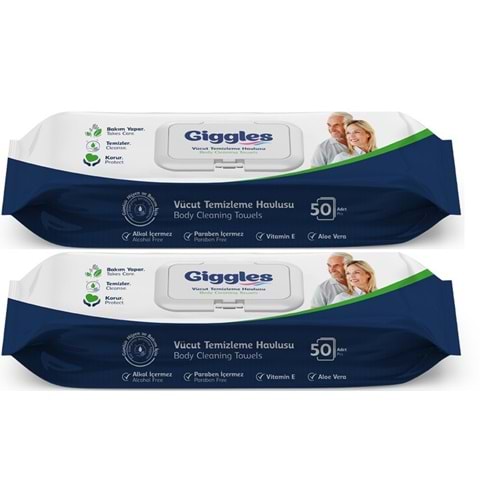 Giggles Yetişkin Vücut Temizleme Islak Mendil Havlu 100 Yaprak XL (Beyaz Sabun Kokulu) (2PK*50)