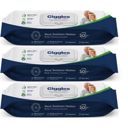 Giggles Yetişkin Vücut Temizleme Islak Mendil Havlu 150 Yaprak XL (Beyaz Sabun Kokulu) (3PK*50)