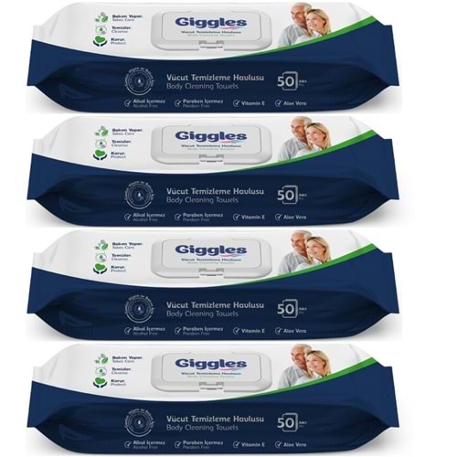 Giggles Yetişkin Vücut Temizleme Islak Mendil Havlu 200 Yaprak XL (Beyaz Sabun Kokulu) (4PK*50)