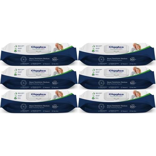 Giggles Yetişkin Vücut Temizleme Islak Mendil Havlu 300 Yaprak XL (Beyaz Sabun Kokulu) (6PK*50)