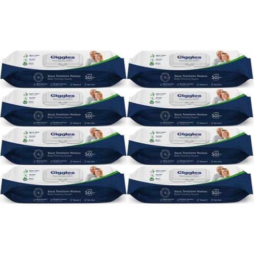 Giggles Yetişkin Vücut Temizleme Islak Mendil Havlu 400 Yaprak XL (Beyaz Sabun Kokulu) (8PK*50)