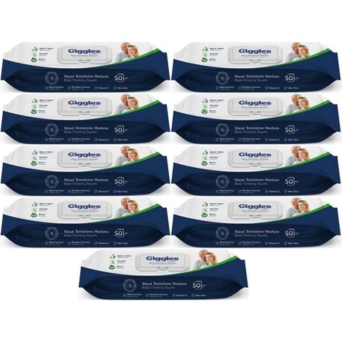 Giggles Yetişkin Vücut Temizleme Islak Mendil Havlu 450 Yaprak XL (Beyaz Sabun Kokulu) (9PK*50)