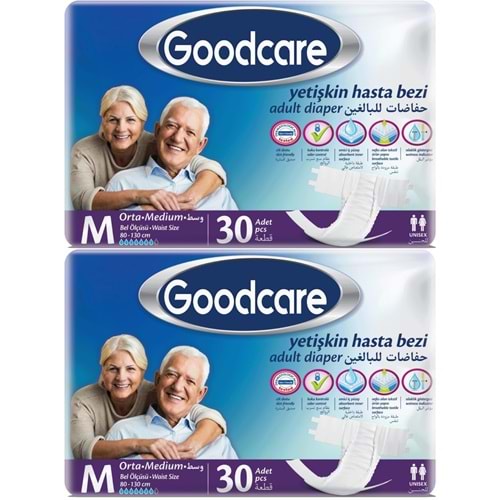 Goodcare Yetişkin Bezi Bel Bantlı Tekstil Yüzey M Medium - Orta 60 Adet (2PK*30)