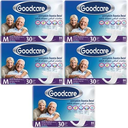 Goodcare Yetişkin Bezi Bel Bantlı Tekstil Yüzey M Medium - Orta 150 Adet (5PK*30)