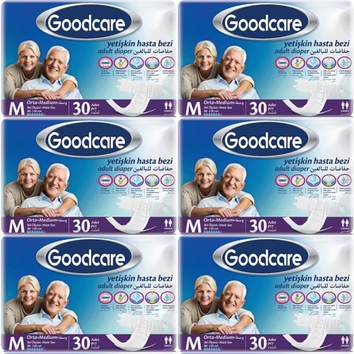 Goodcare Yetişkin Bezi Bel Bantlı Tekstil Yüzey M Medium - Orta 180 Adet (6PK*30)