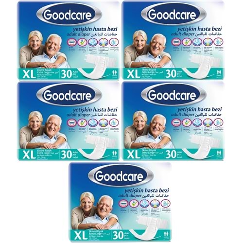 Goodcare Yetişkin Bezi Bel Bantlı Tekstil Yüzey XL Extra Large- Ekstra Büyük 150 Adet (5PK*30)