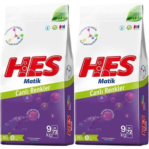 HES Matik Toz Çamaşır Deterjanı 18KG Color/Renkliler (144 Yıkama) (2PK*9KG)
