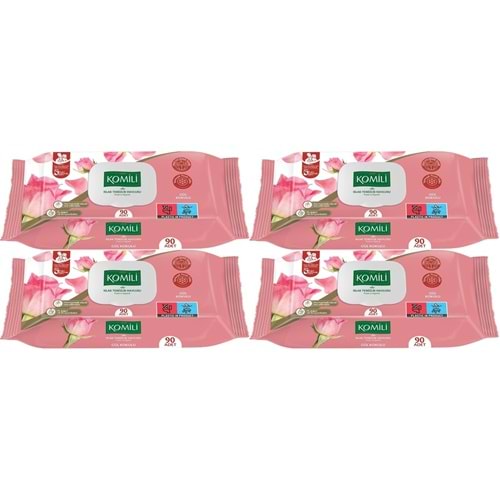 Komili Islak Havlu Mendil 90 Yaprak Gül Kokulu (4 Lü Set) Pratik Kapaklı (360 Yaprak)