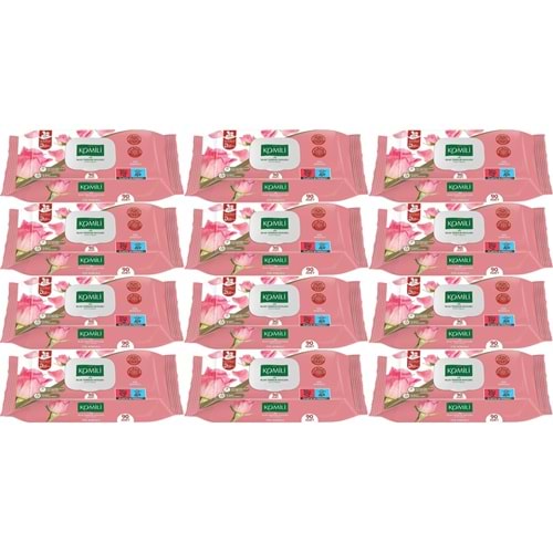 Komili Islak Havlu Mendil 90 Yaprak Gül Kokulu (12 Li Set) Pratik Kapaklı (1080 Yaprak)