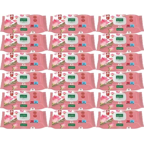 Komili Islak Havlu Mendil 90 Yaprak Gül Kokulu (18 Li Set) Pratik Kapaklı (1620 Yaprak)
