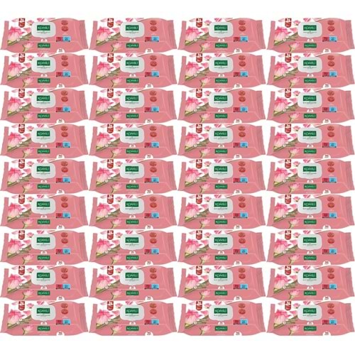 Komili Islak Havlu Mendil 90 Yaprak Gül Kokulu (36 Lı Set) Pratik Kapaklı (3240 Yaprak)