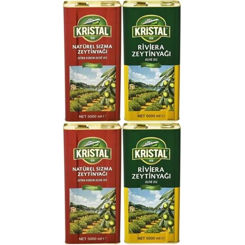Kristal Zeytinyağı 20LT Natürel Sızma Soğuk Sıkım / Riviera (Teneke) (4PK*5LT)