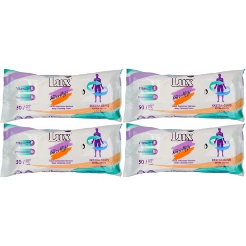 Lux Yetişkin Vücut Temizleme Islak Mendil Havlu 50 Yaprak XL (4 Lü Set)
