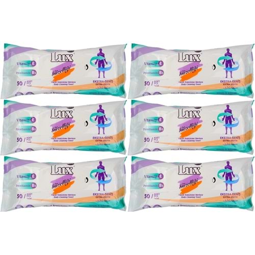 Lux Yetişkin Vücut Temizleme Islak Mendil Havlu 50 Yaprak XL (6 Lı Set)