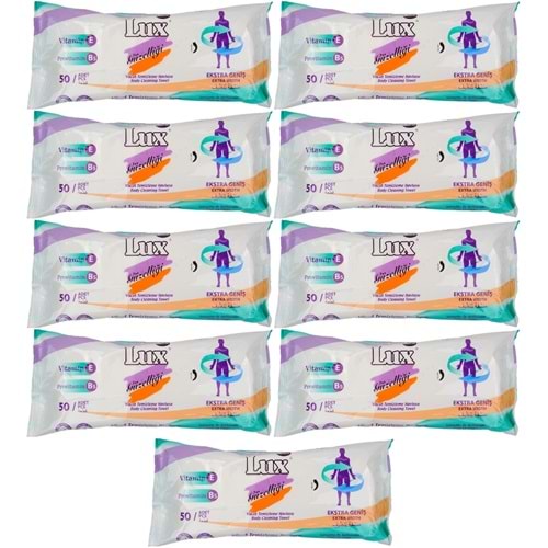 Lux Yetişkin Vücut Temizleme Islak Mendil Havlu 50 Yaprak XL (9 Lu Set)