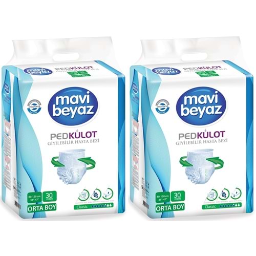 Mavi Beyaz Ped Emici Külot Yetişkin Bezi Medium Orta 60 Adet