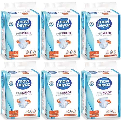 Mavi Beyaz Ped Emici Külot Yetişkin Bezi XL Ekstra Büyük 180 Adet