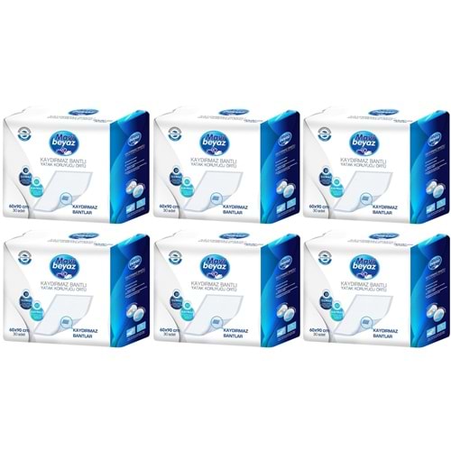 Mavi Beyaz Yetişkin Alt Açma Yatak Koruyucu Örtü 60*90CM 180 Adet (6Pk*30) Kaydırmaz Bantlı