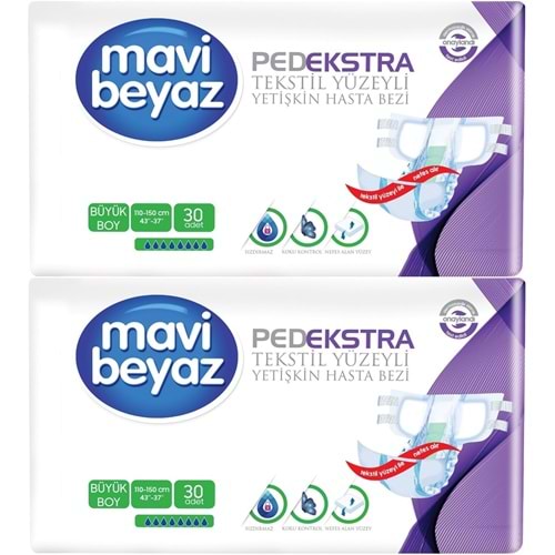 Mavi Beyaz Ped Ekstra Tekstil Yüzeyli Yetişkin Bel Bantlı Yetişkin Bezi Large Büyük 60 Adet