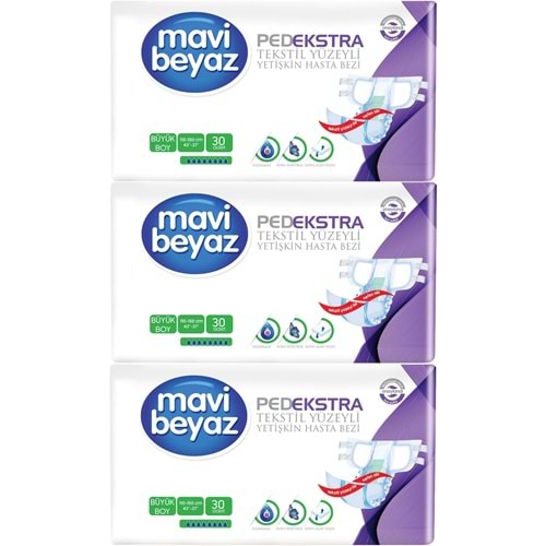 Mavi Beyaz Ped Ekstra Tekstil Yüzeyli Bel Bantlı Yetişkin Bezi L - Large - Büyük 90 Adet