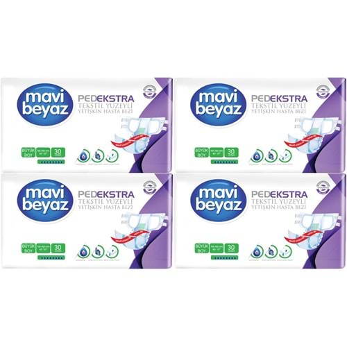 Mavi Beyaz Ped Ekstra Tekstil Yüzeyli Bel Bantlı Yetişkin Bezi L - Large - Büyük 120 Adet