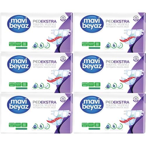 Mavi Beyaz Ped Ekstra Tekstil Yüzeyli Bel Bantlı Yetişkin Bezi L - Large - Büyük 180 Adet