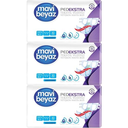 Mavi Beyaz Ped Ekstra Tekstil Yüzeyli Bel Bantlı Yetişkin Bezi M - Medium - Orta 90 Adet