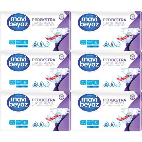 Mavi Beyaz Ped Ekstra Tekstil Yüzeyli Bel Bantlı Yetişkin Bezi M - Medium - Orta 180 Adet