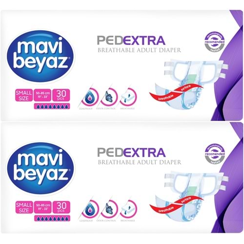 Mavi Beyaz Ped Ekstra Tekstil Yüzeyli Bel Bantlı Yetişkin Bezi S - Small - Küçük 60 Adet
