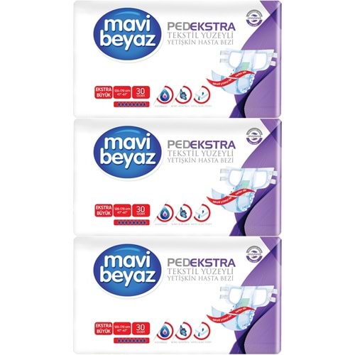 Mavi Beyaz Ped Ekstra Tekstil Yüzeyli Bel Bantlı Yetişkin Bezi XL -Extra Large -Ekstra Büyük 90 Adet