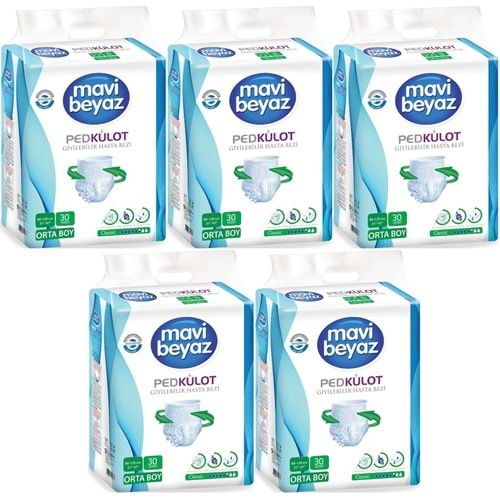Mavi Beyaz Ped Emici Külot Yetişkin Bezi M - Medium - Orta 150 Adet