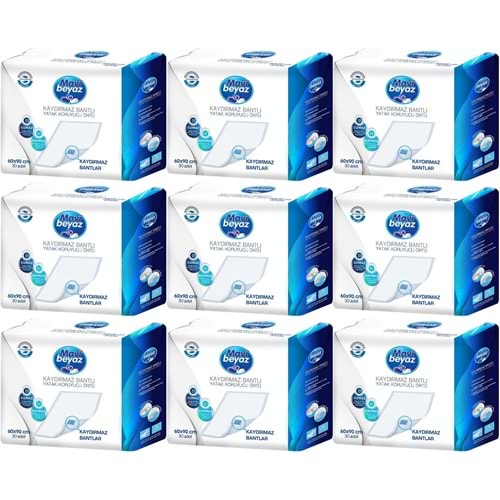 Mavi Beyaz Yetişkin Alt Açma Yatak Koruyucu Örtü 60*90CM 270 Adet (9PK*30) Kaydırmaz Bantlı