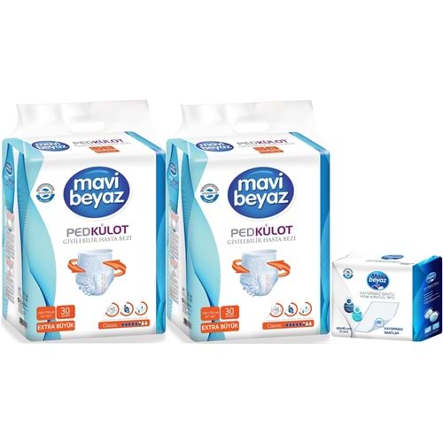 Mavi Beyaz Ped Emici Külot Yetişkin Bezi XL-Ekstra Büyük 60 Adet + Yatak Koruyucu Örtü 60*90CM 30 Adet
