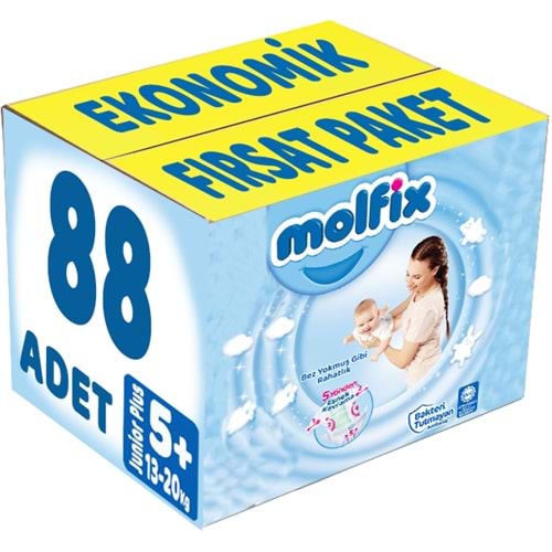 Molfix Bebek Bezi 5+ Beden 13-20 KG Junior Plus 88 Adet Ekonomik Fırsat Pk