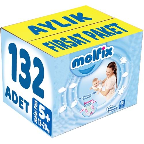 Molfix Bebek Bezi 5+ Beden 13-20 KG Junior Plus 132 Adet Aylık Fırsat Pk
