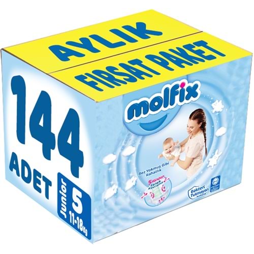 Molfix Bebek Bezi 5 Beden 11-18 KG Junior 144 Adet Aylık Fırsat Pk