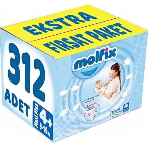 Molfix Bebek Bezi 4+ Beden 9-16 KG Maxi Plus 312 Adet Ekstra Fırsat Pk