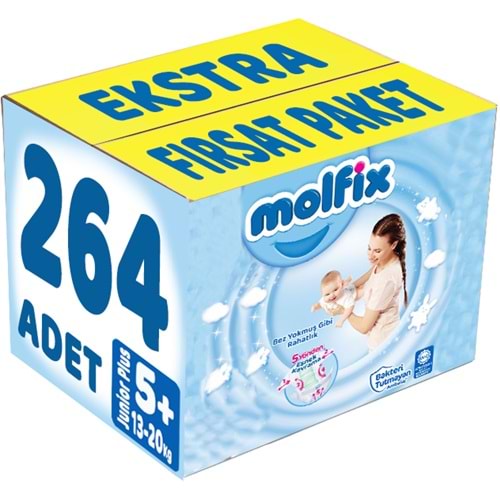 Molfix Bebek Bezi 5+ Beden 13-20 KG Junior Plus 264 Adet Ekstra Fırsat Pk