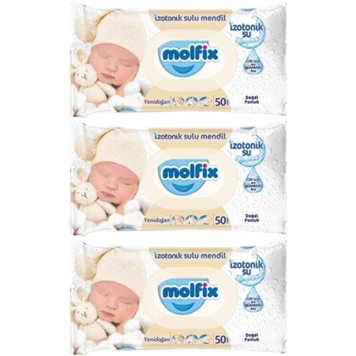 Molfix Islak Havlu Mendil İzotonik Yeni Doğan 3 Lü Set 50 Yaprak Pamuklu Plastik Kapaklı