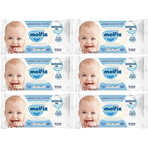 Molfix Islak Havlu Mendil İzotonik Hassas Ciltler 6 Lı Set 60 Yaprak Plastik Kapaklı