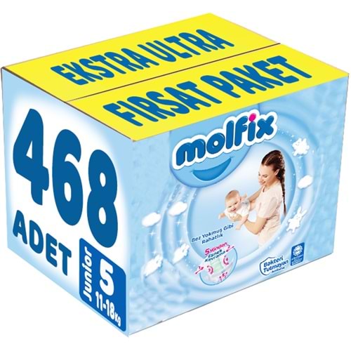 Molfix Bebek Bezi 5 Beden 11-18 KG Junior 468 Adet Ekstra Ultra Fırsat Pk