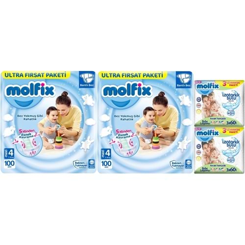 Molfix Bebek Bezi 4 Beden 7-14 KG Maxi 200 Adet Ekonomik Ultra Fırsat Pk+6 Adet Islak Mendil