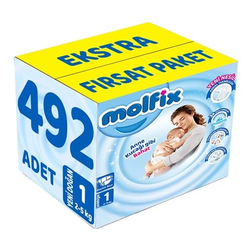 Molfix Bebek Bezi 1 Beden 2-5 KG Yeni Doğan 492 Adet Ekstra Fırsat Pk